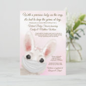 女の子のウサギのマスク ドライブ バイ オンライン ベビーシャワー 招待状 (スタンド正面)