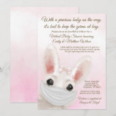 女の子のウサギのマスク ドライブ バイ オンライン ベビーシャワー 招待状 (正面/裏面)