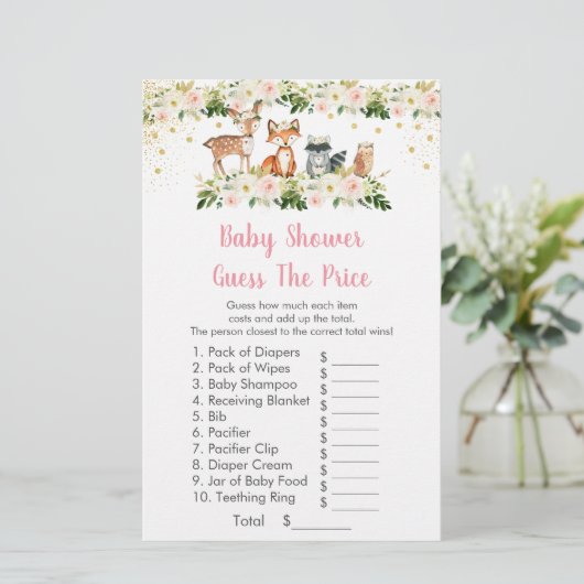 女の子のウッドランドは、価格ベビーシャワーゲームを推測 (スタンド正面)