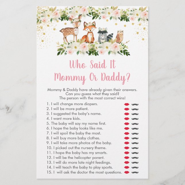 女の子のウッドランドフローラそれが赤ちゃんシャワーのゲームを言った (正面)