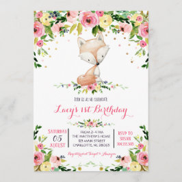 女の子のウッドランド·フォックスバースデーの招待 招待状