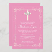 女の子のエレガントな洗礼|の洗礼を施すエレガントな十字 招待状 (正面/裏面)