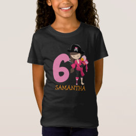 女の子のオウム6th誕生日パーティー海賊Tシャツ Tシャツ