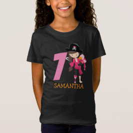 女の子のオウム7th誕生日パーティー海賊Tシャツ Tシャツ