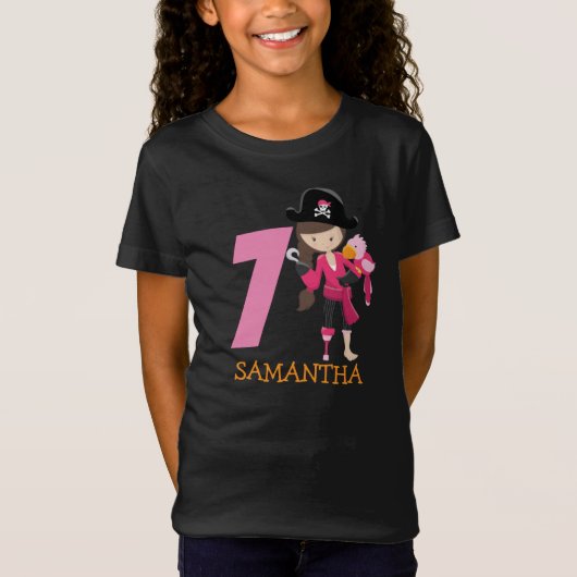 女の子のオウム7th誕生日パーティー海賊Tシャツ Tシャツ (正面)