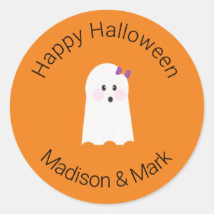 女の子のオバケとキャンディ ハロウィンの景品 ラウンドシール