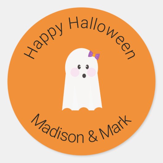 女の子のオバケとキャンディ ハロウィンの景品 ラウンドシール (正面)