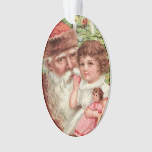 女の子のオーナメントとのヴィンテージサンタ オーナメント (正面)