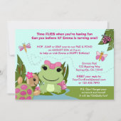 女の子のカエルの誕生日の招待のピンクの池のカメ 招待状 (正面)