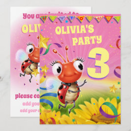 女の子のカスタム誕生日パーティー招待状（3歳） 招待状