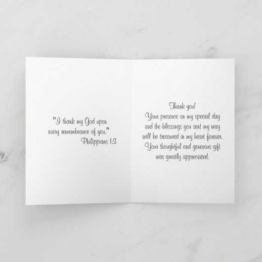 女の子のカトリック教徒の最初聖餐カードは感謝していしています サンキューカード (内部)