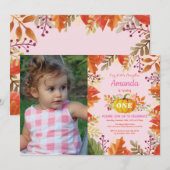 女の子のカボチャの秋の誕生日招待状 招待状 (正面/裏面)