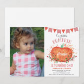 女の子のカボチャの誕生日招待状 オレンジとピンク 招待状 (正面/裏面)