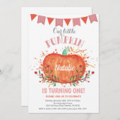 女の子のカボチャの誕生日招待状 オレンジとピンク 招待状 (正面/裏面)