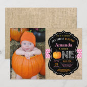 女の子のカボチャの1歳誕生日招待状 バルコラージ 招待状 (正面/裏面)