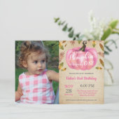 女の子のカボチャの1歳誕生日招待状 ピンク 招待状 (スタンド正面)