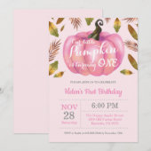 女の子のカボチャの1歳誕生日招待状 ピンク 招待状 (正面/裏面)