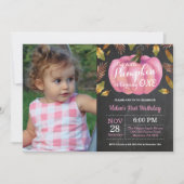 女の子のカボチャ最初誕生日の招待状のピンク 招待状 (正面)