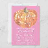 女の子のカボチャ秋のベビーシャワーの招待状のピンク 招待状 (正面)