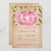 女の子のカボチャ秋のベビーシャワーの招待状の金ゴールド 招待状 (正面/裏面)