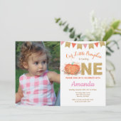 女の子のカボチャ秋の誕生日の招待状の金ゴールドのグリッター 招待状 (スタンド正面)