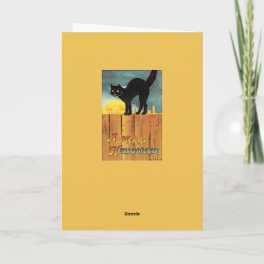 女の子のカボチャ黒猫のヴィンテージのハロウィンカード カード (裏面)