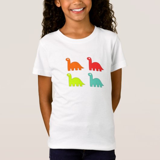女の子のカラフルな恐竜のワイシャツ Tシャツ (正面)