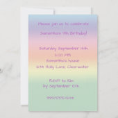 女の子のカラフルな輝くユニコーンパーティー招待状 招待状 (裏面)