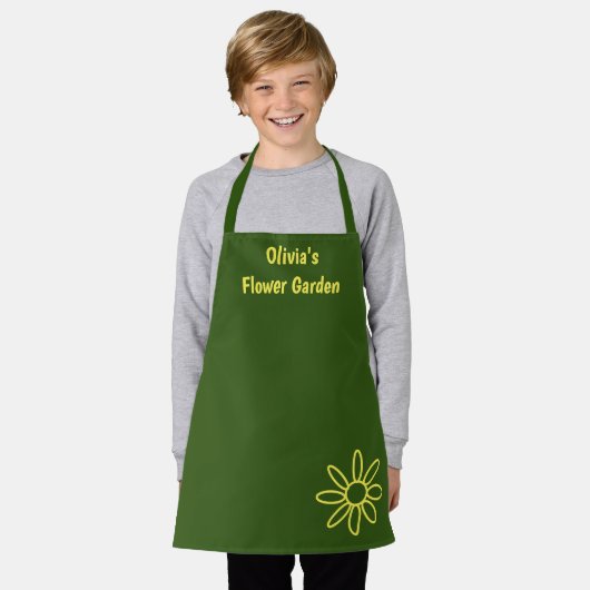 女の子のガーデニングエプロン、緑、かわいい、彼女の名前 エプロン (着用した状態)