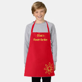 女の子のガーデニングエプロン、赤、かわいい、彼女の名前 エプロン (着用した状態)