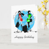 女の子のガーリーな誕生日のファッションの友人は個人化なります カード (黄色い花)