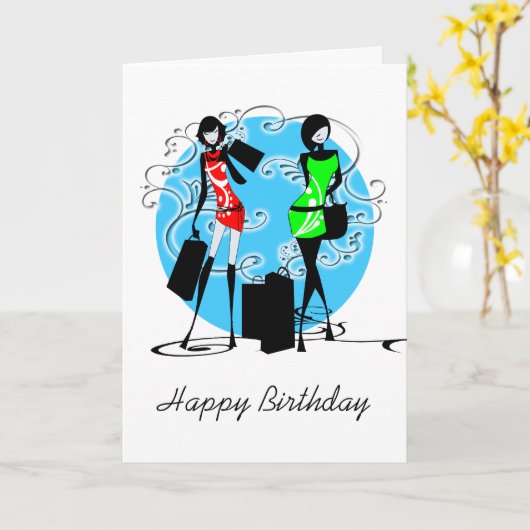 女の子のガーリーな誕生日のファッションの友人は個人化なります カード (黄色い花)