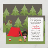 女の子のキャンピングバースデーパーティー招待状 招待状 (正面/裏面)