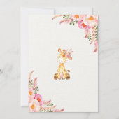 女の子のキリンのベビーシャワーのピンクの花の種族の招待 招待状 (裏面)