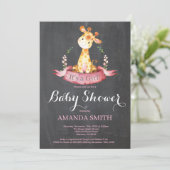 女の子のキリンのベビーシャワーの招待状の黒板 招待状 (スタンド正面)