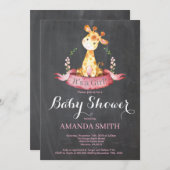 女の子のキリンのベビーシャワーの招待状の黒板 招待状 (正面/裏面)