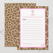 女の子のキリン アドバイスリスト 新しいママのためのベビーシャワー 招待状 (正面/裏面)