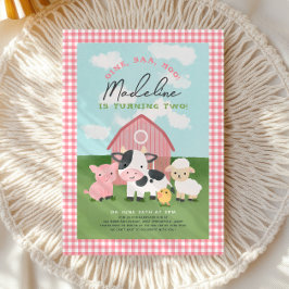 女の子のギンガムファームバーニヤード2歳の誕生日 招待状
