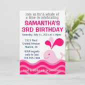 女の子のクジラのピンクの誕生日のパーティの招待状 招待状 (スタンド正面)