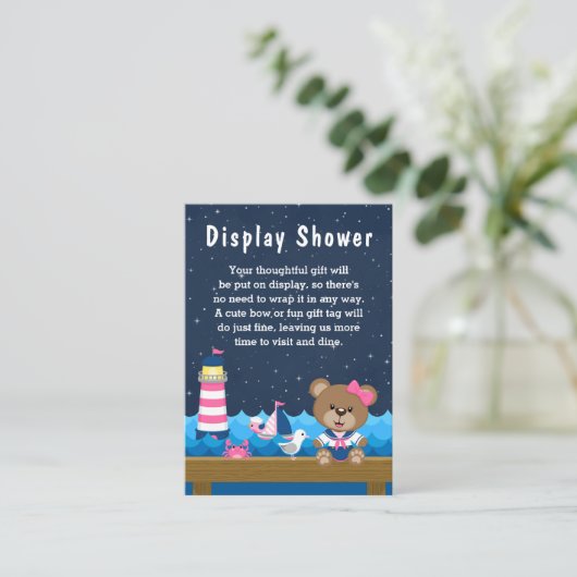 女の子のクマ航海のピンクと海軍のディスプレイシャワー エンクロージャーカード (スタンド正面)