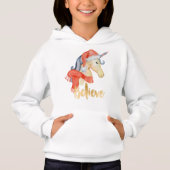 女の子のクリスマスのユニコーンのフード付き信じスウェットシャツ (正面)