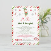 女の子のクリスマスエルフのウェルカムレターカードです。 招待状 (スタンド正面)