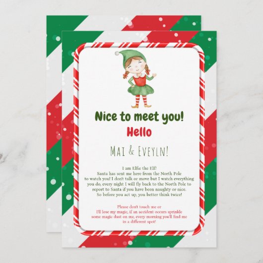 女の子のクリスマスエルフのウェルカムレターカード 招待状 (正面/裏面)