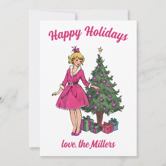 女の子のクリスマスカードをピン留めする 招待状 (正面)