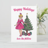 女の子のクリスマスカードをピン留めする 招待状 (スタンド正面)