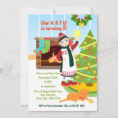 女の子のクリスマス誕生日パーティーの招待 招待状 (正面)