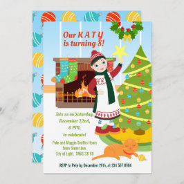 女の子のクリスマス誕生日パーティーの招待 招待状