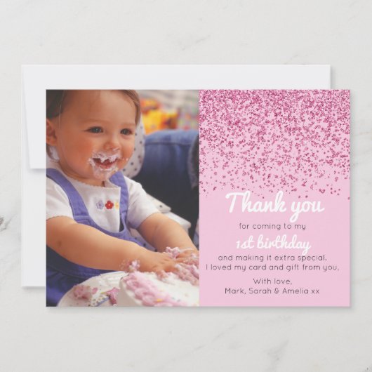 女の子のグリッターの誕生日のサンキューカード サンキューカード (正面)