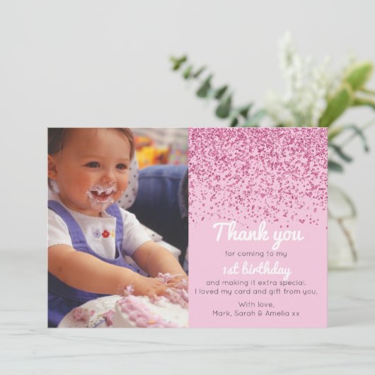 女の子のグリッターの誕生日のサンキューカード サンキューカード (スタンド正面)