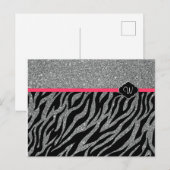 女の子のグリッター シルバー ピンク ゼブラ イニシャルを追加 ポストカード (正面/裏面)